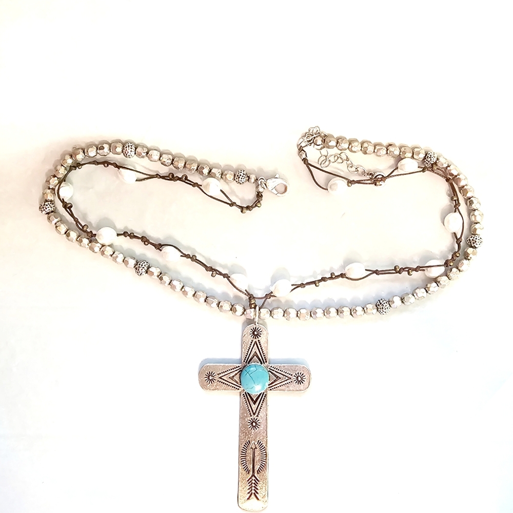 CATO Boho Festival Turquoise Large Cross Necklace
